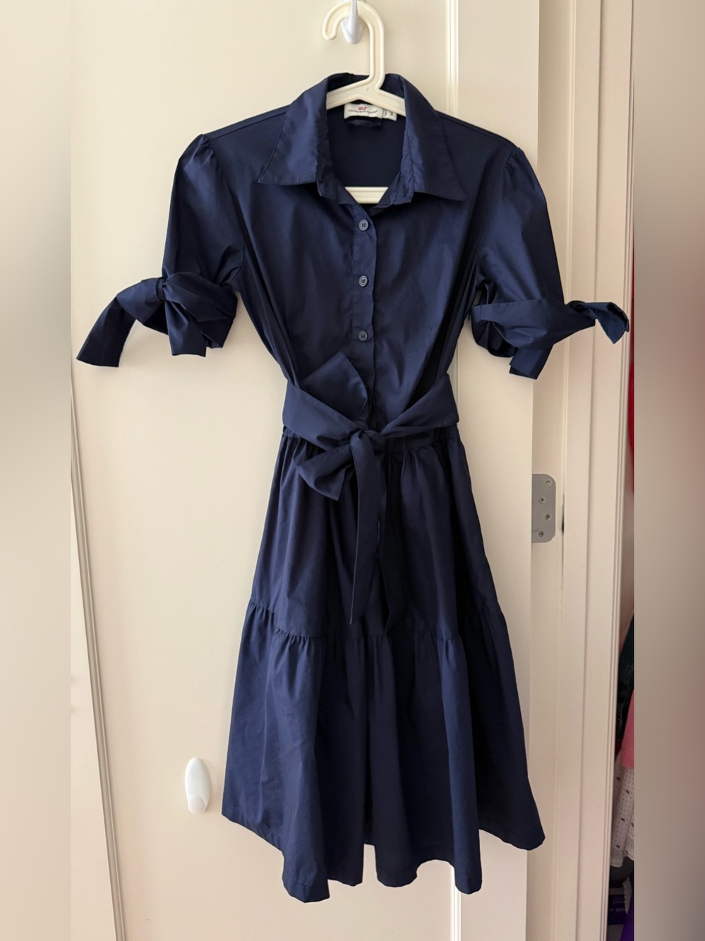Vineyard Vines Navy Tie-Waist Midi tiered Dress XS